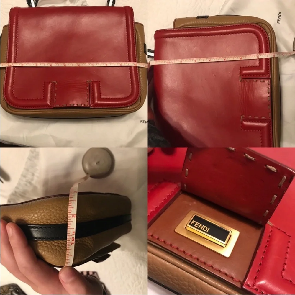 Fendi Colorblock silvana red crossbody dust bag black tan - Picture 7 of 8